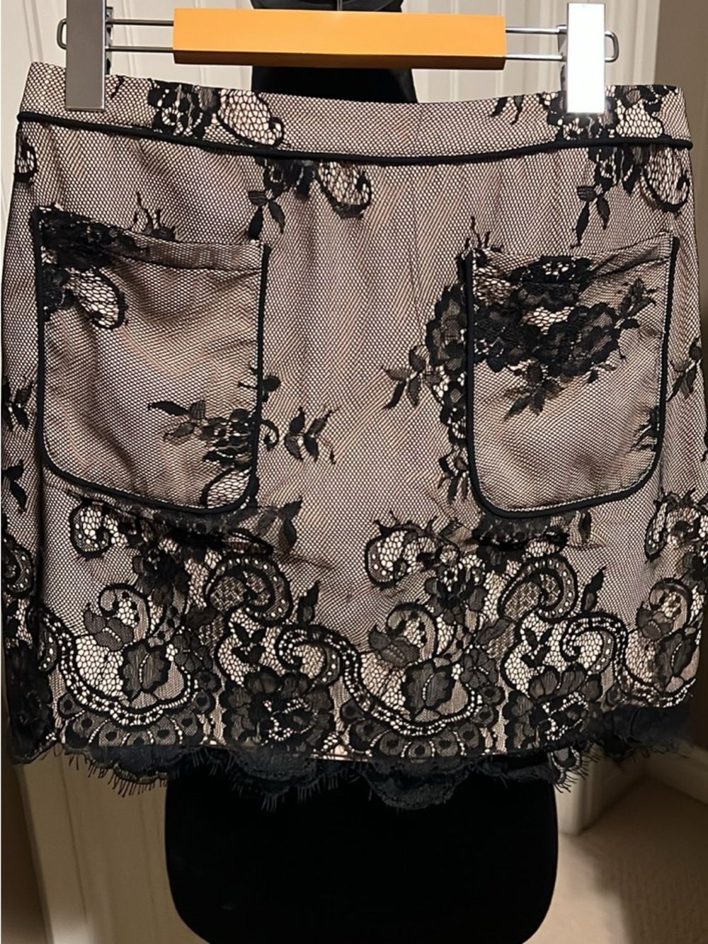 Abercrombie & Fitch Black Lace Overlay Mini Skirt with Nude Underlayer